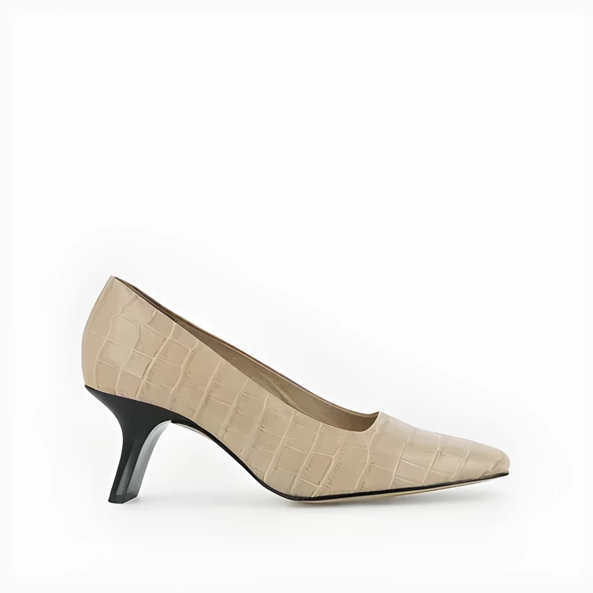 Escarpins à talons inclinés en croco beige
