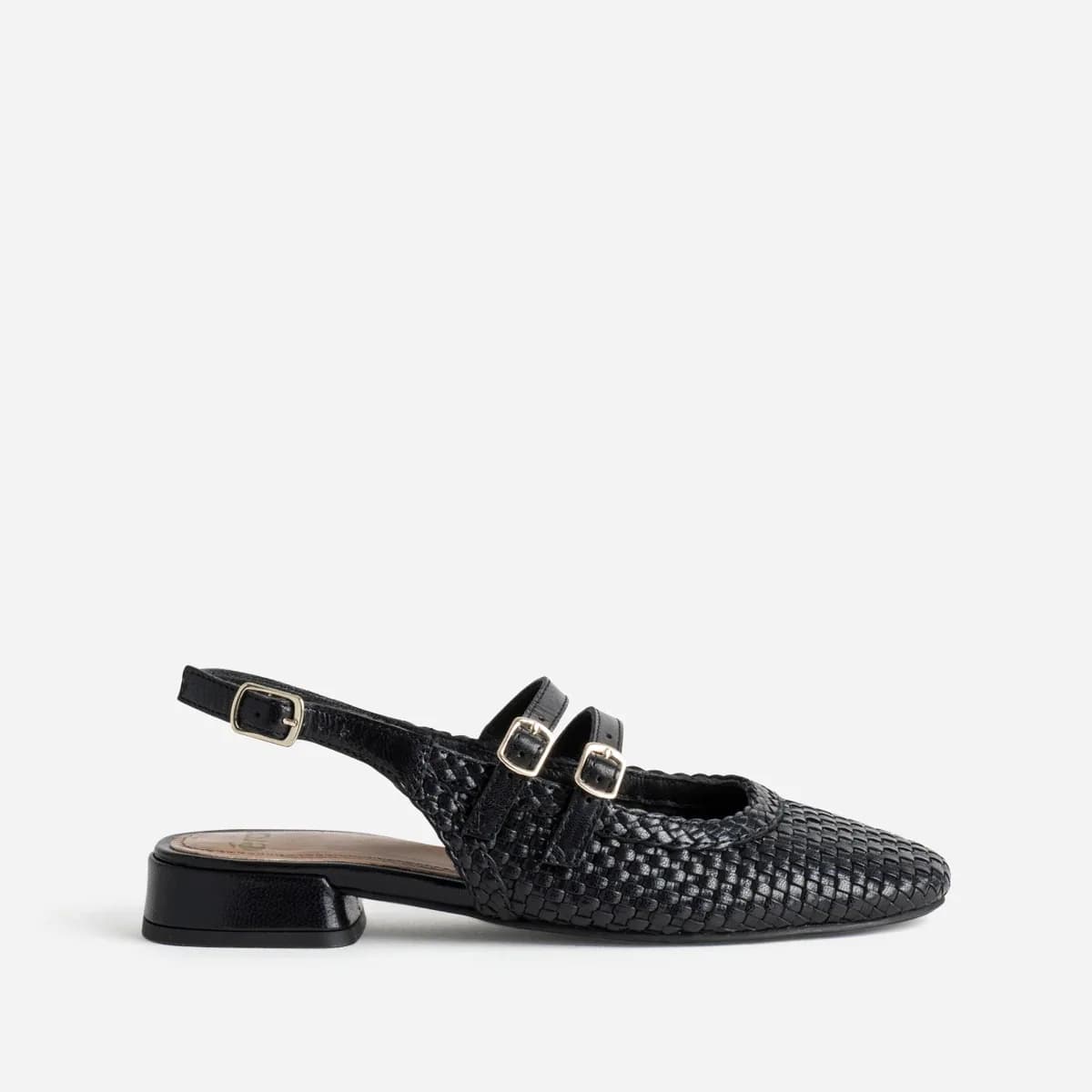 Babies slingback noire cuir tressé