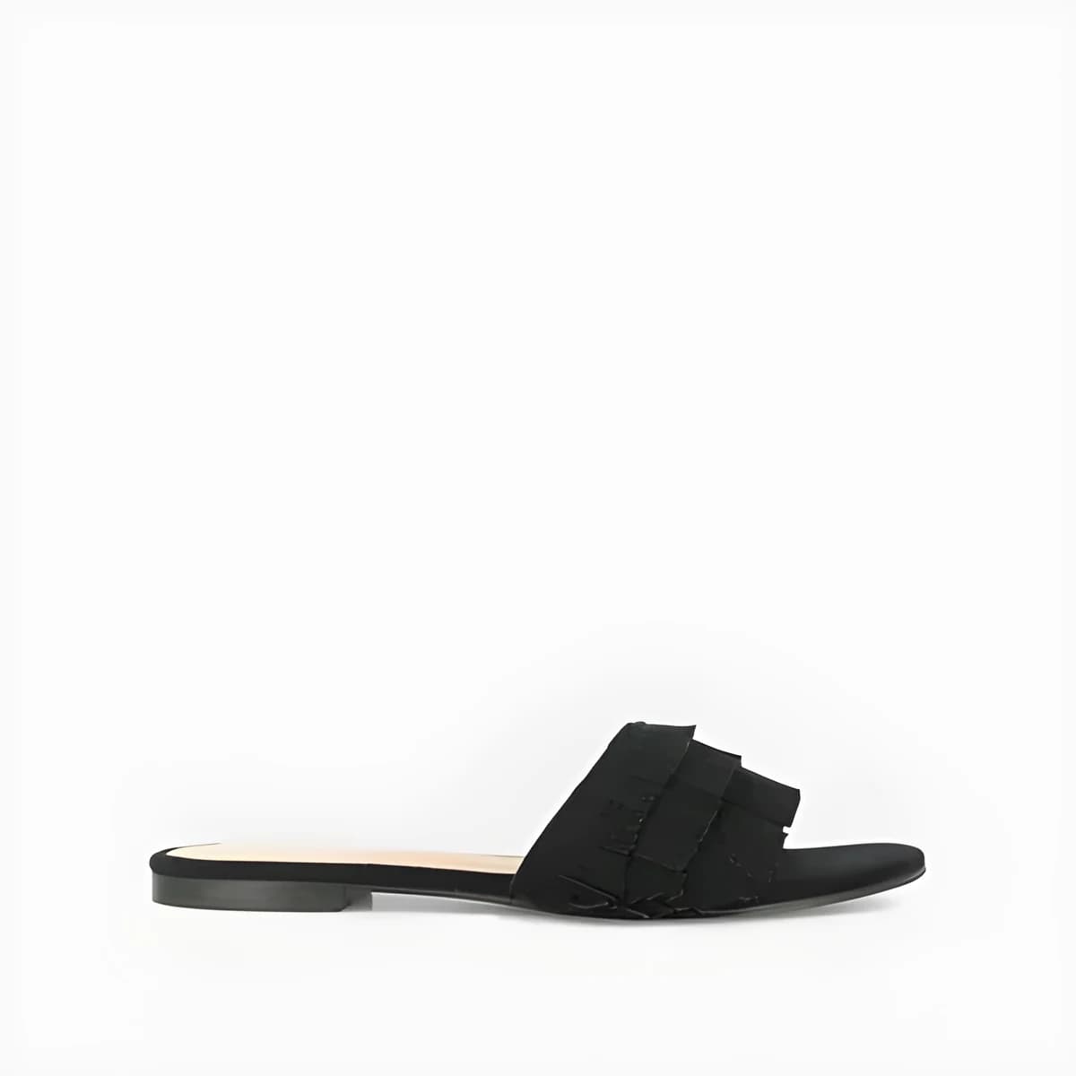 Mules en velours noir à franges