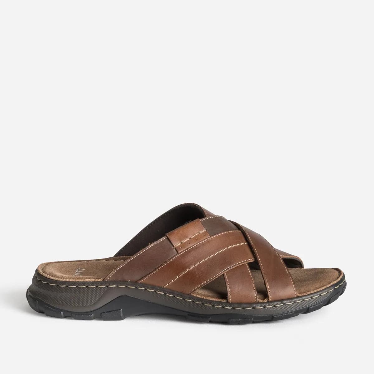 Mule confort marron cuir brides croisées