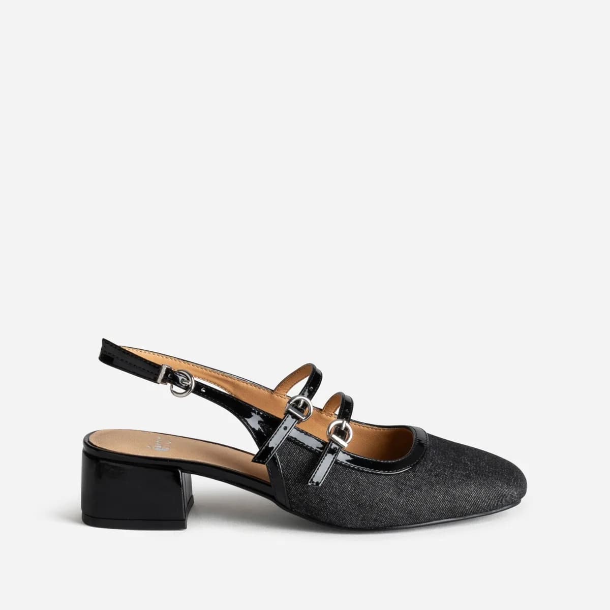 Babies slingback noire denim bi-matière