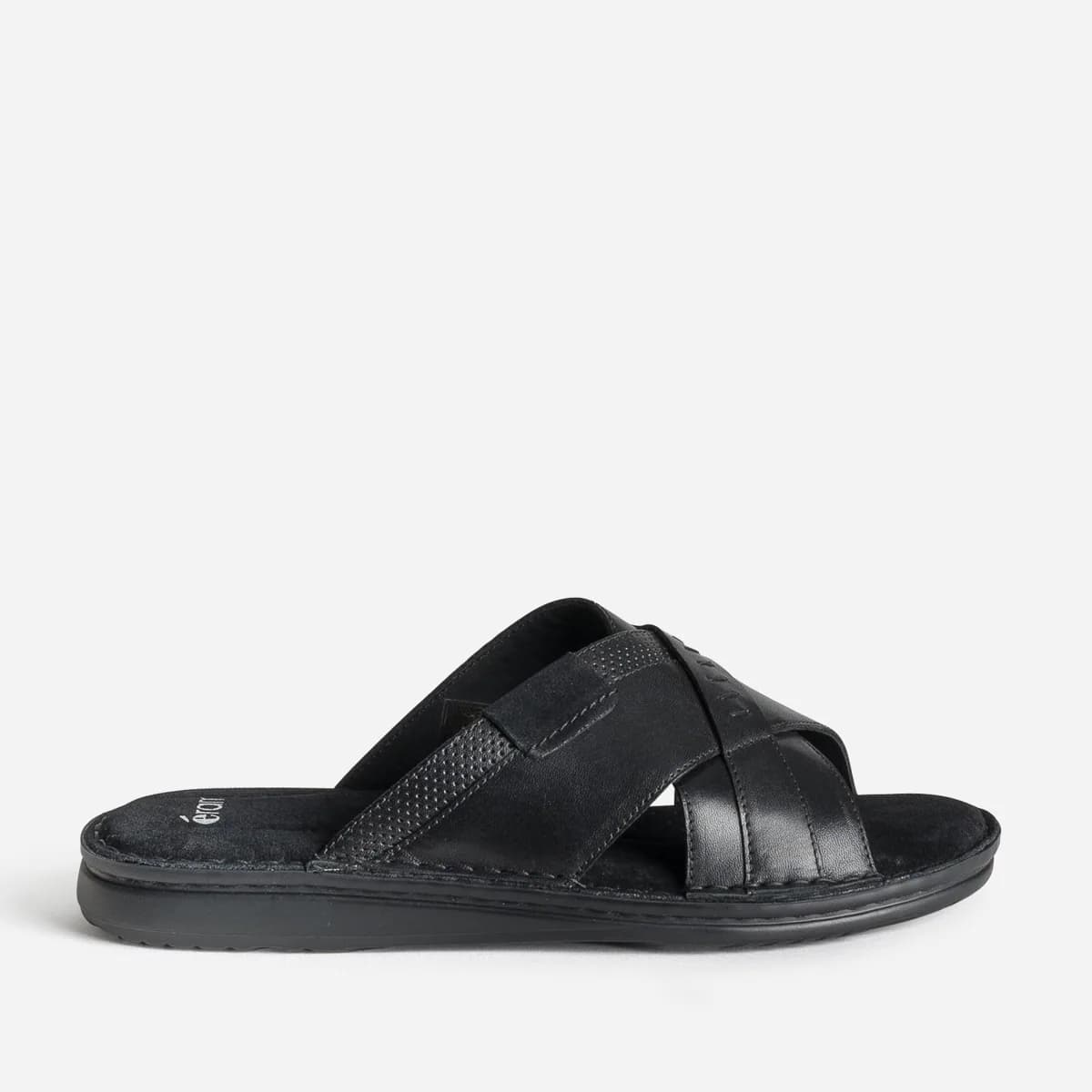 Mule confort noire cuir larges brides croisées