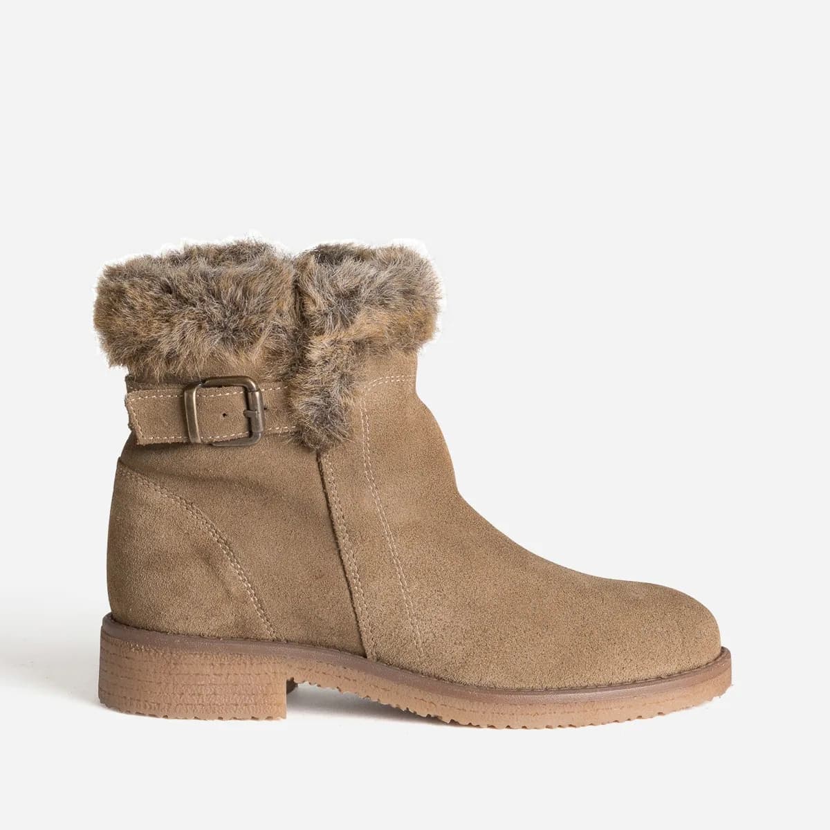 Boots taupe cuir velours bride et tige fourrée