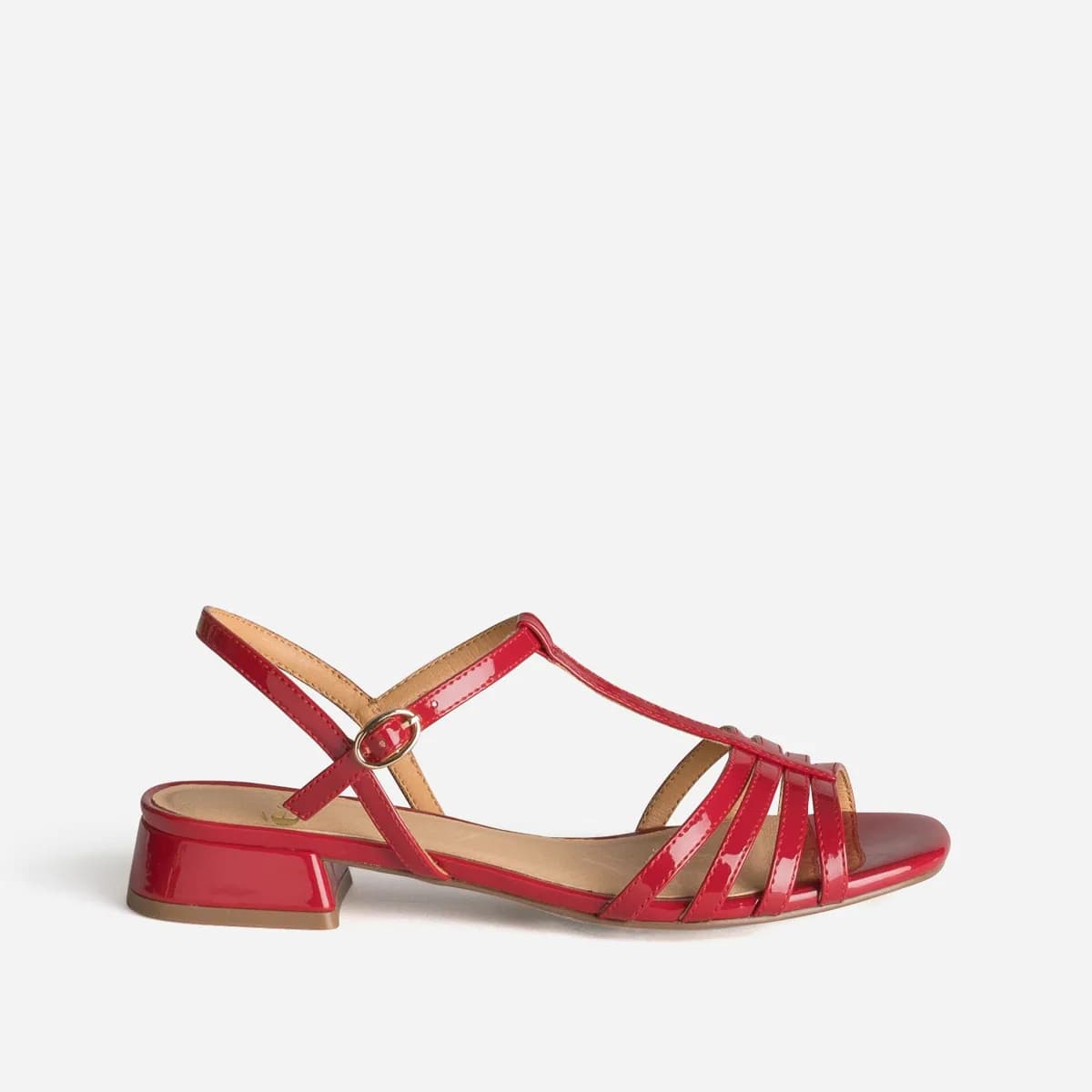 Sandale plate rouge verni