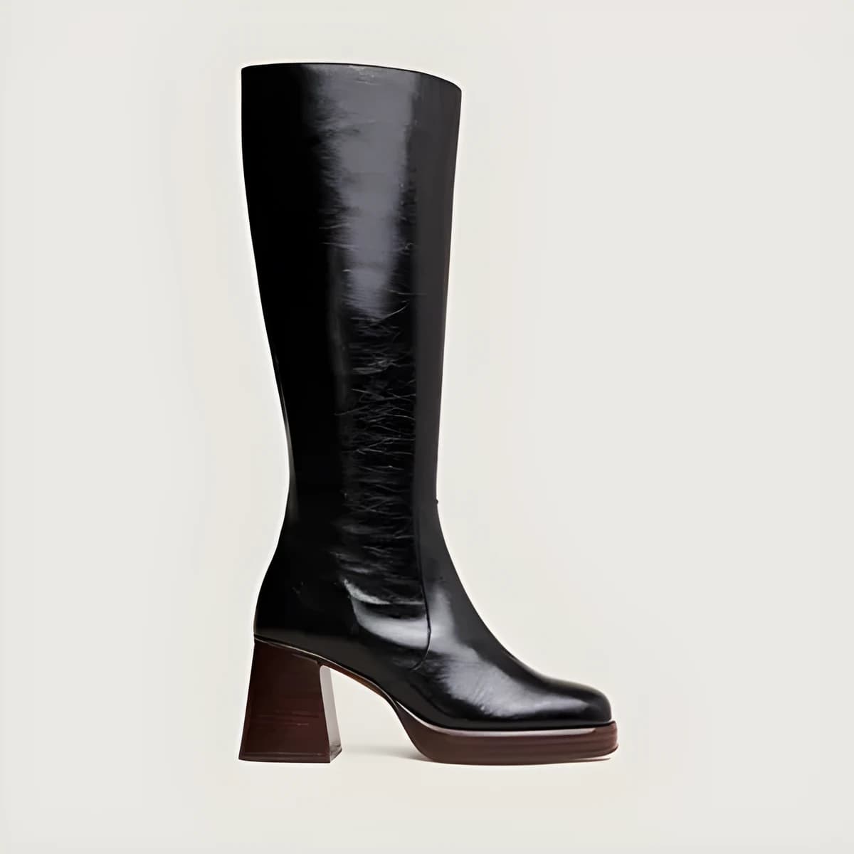Bottes à plateformes en cuir vieilli noir taille mollet S