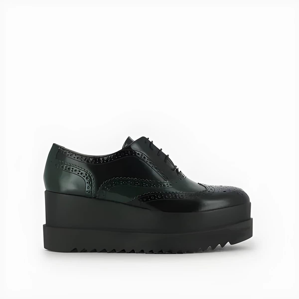 Derbies à plateforme et à surpiqûres – Vert/Noir