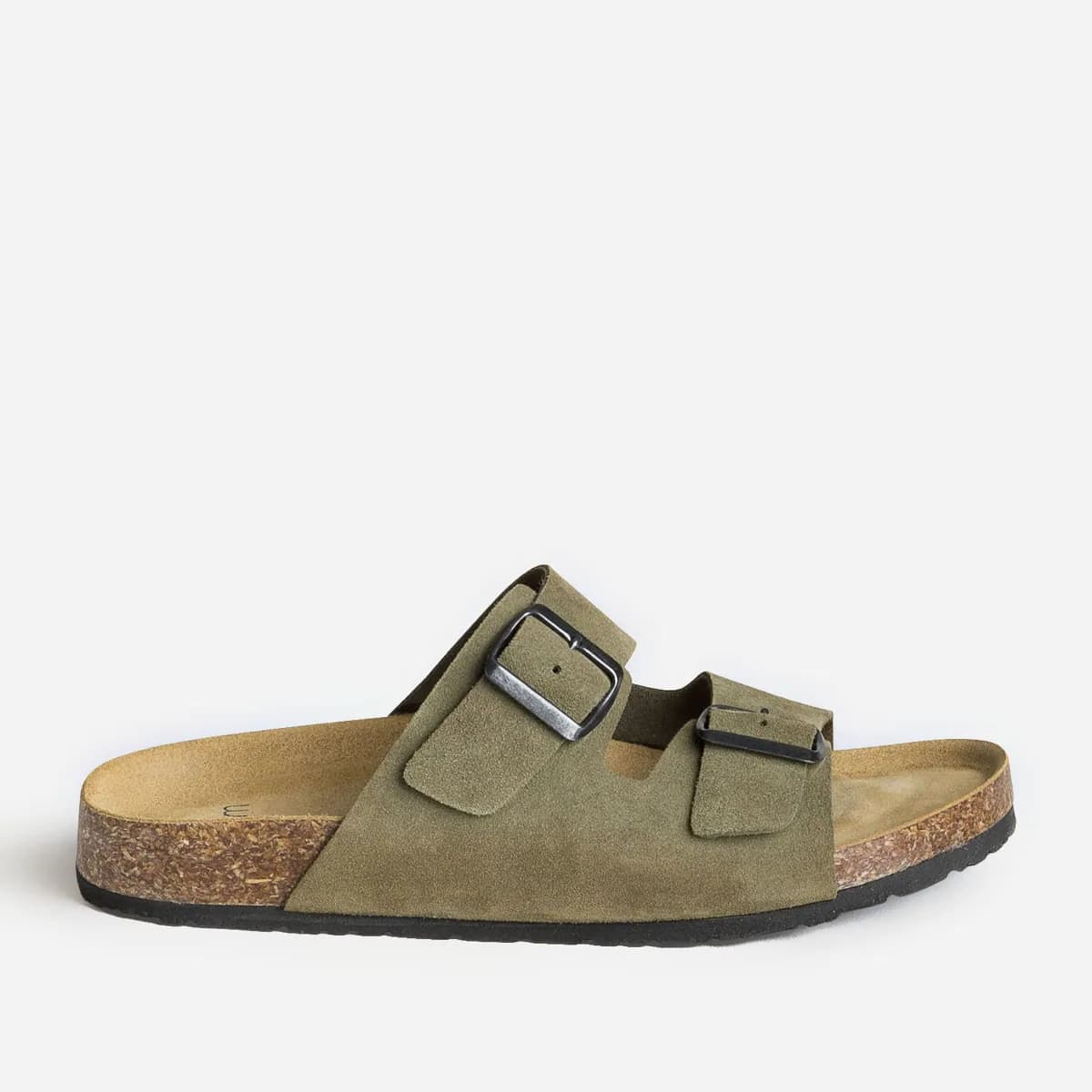 Mule anatomique kaki cuir velours