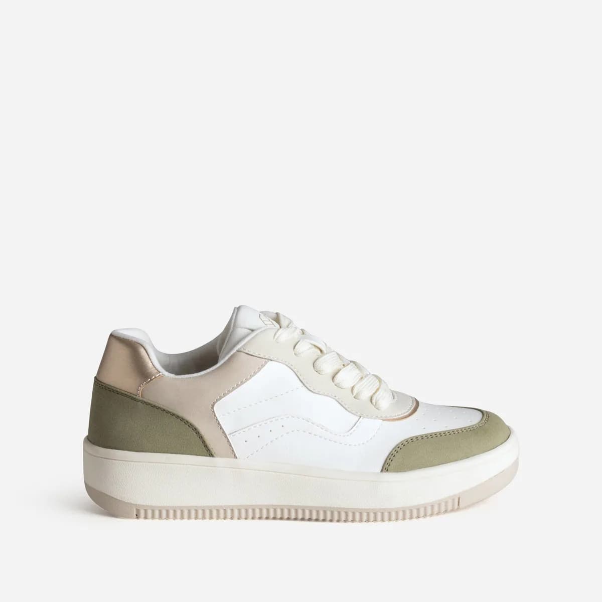 Tennis blanche détails kaki et beige