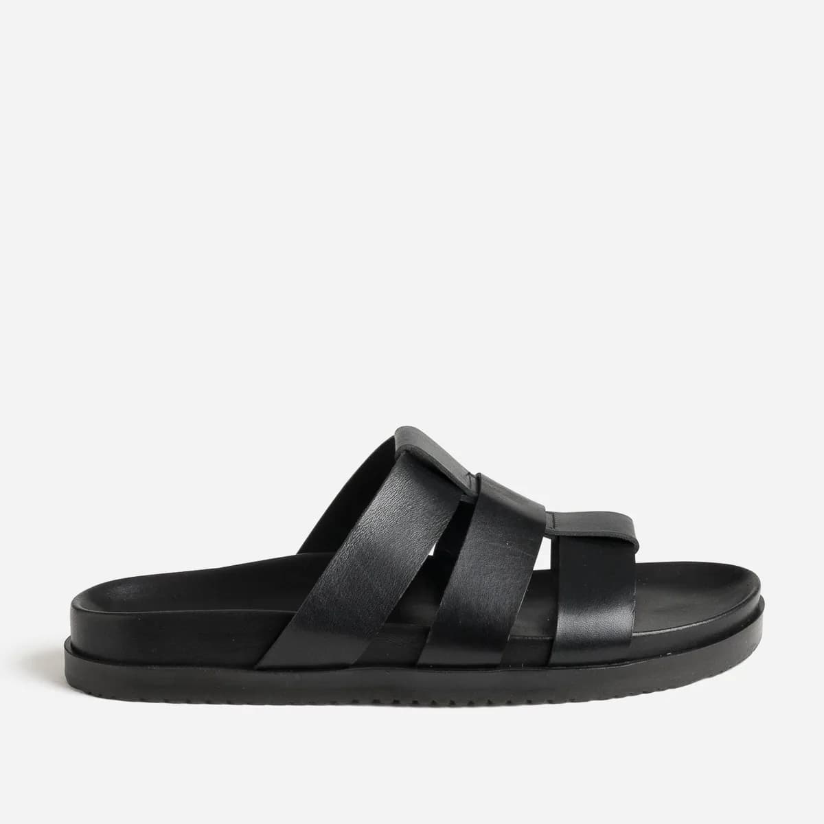 Mule anatomique noir cuir trois brides