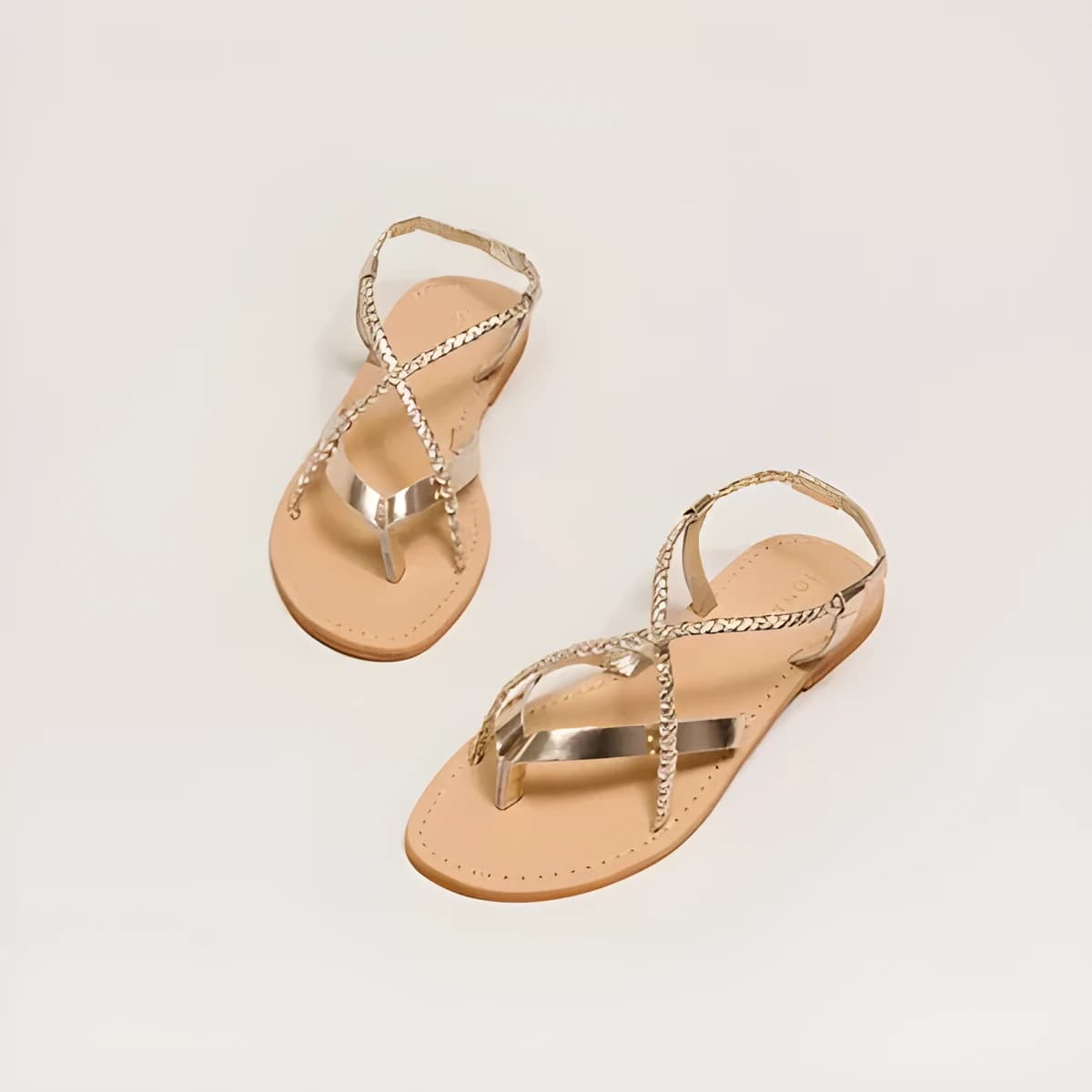 Sandales à brides tressées en cuir metallisé platine