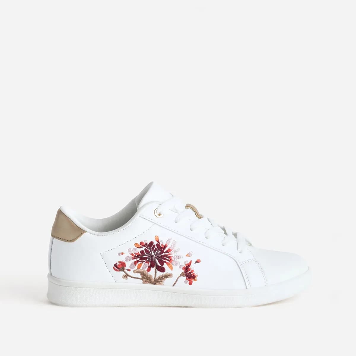 Tennis blanche broderies fleurs