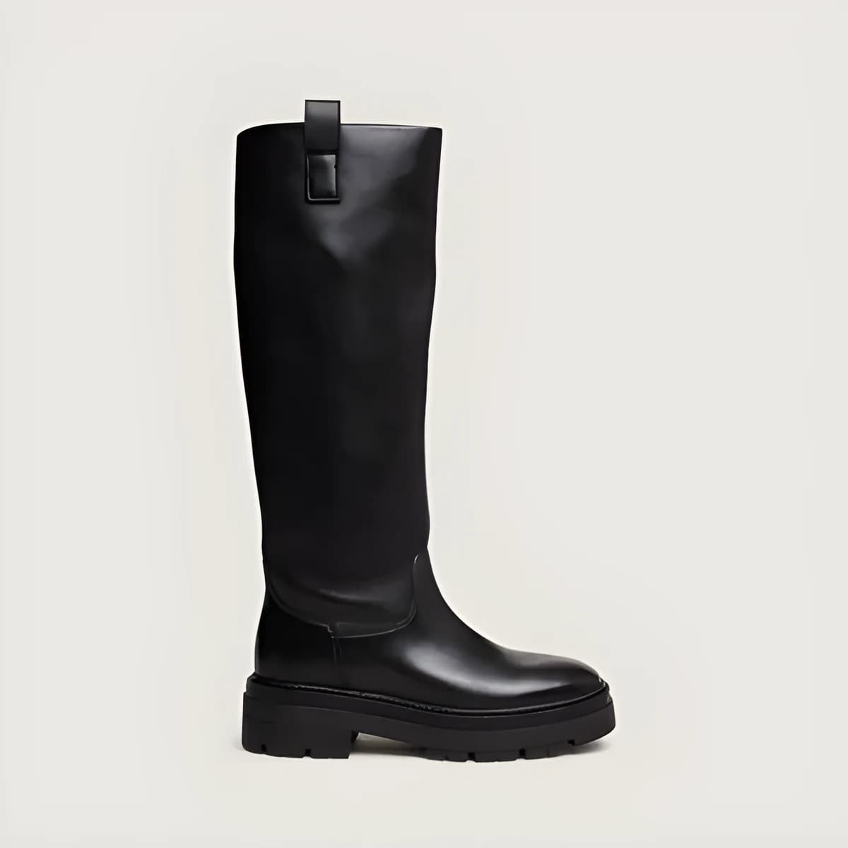 Bottes à semelles crantées et bouts carr... en cuir noir