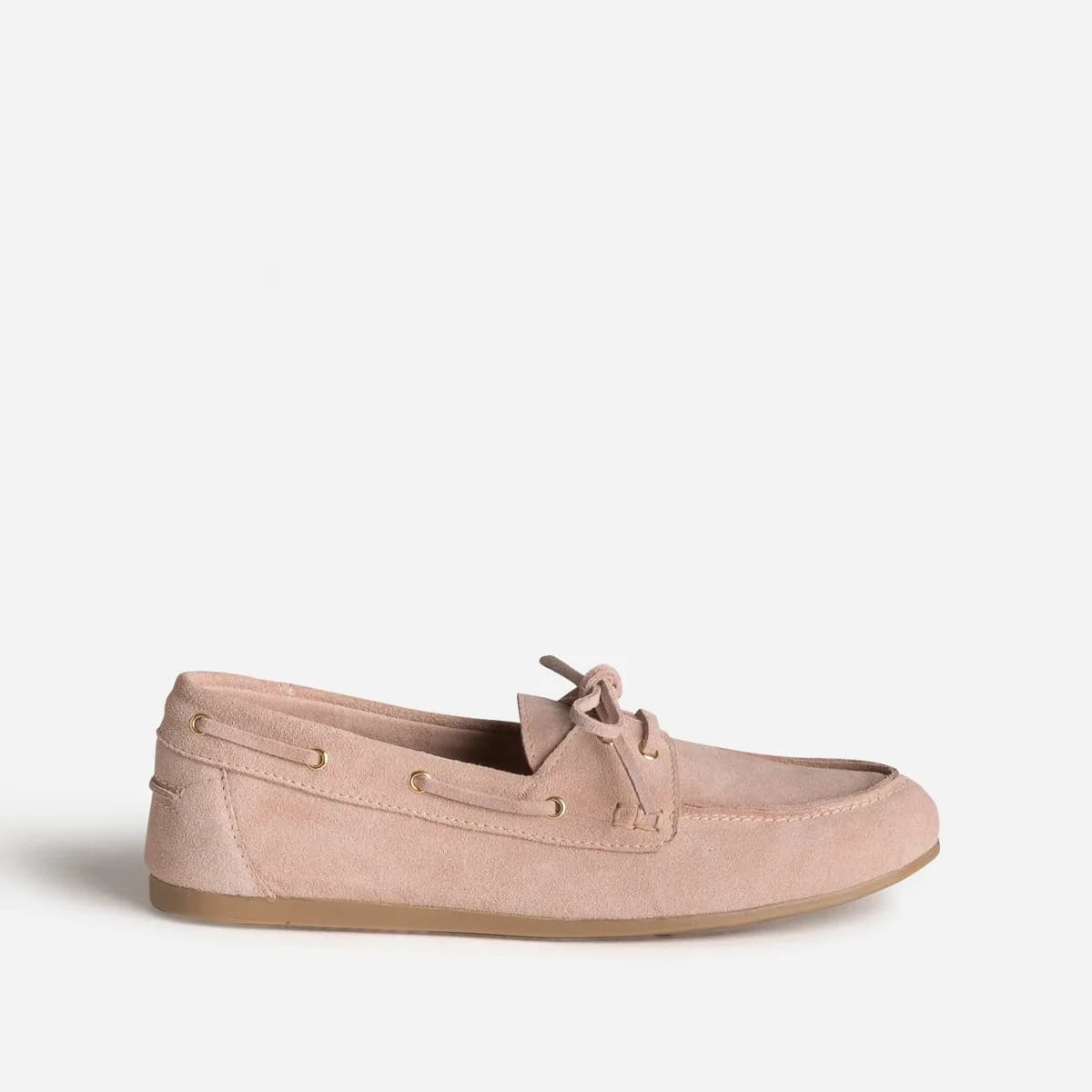 Chaussure-bateau rose cuir velours