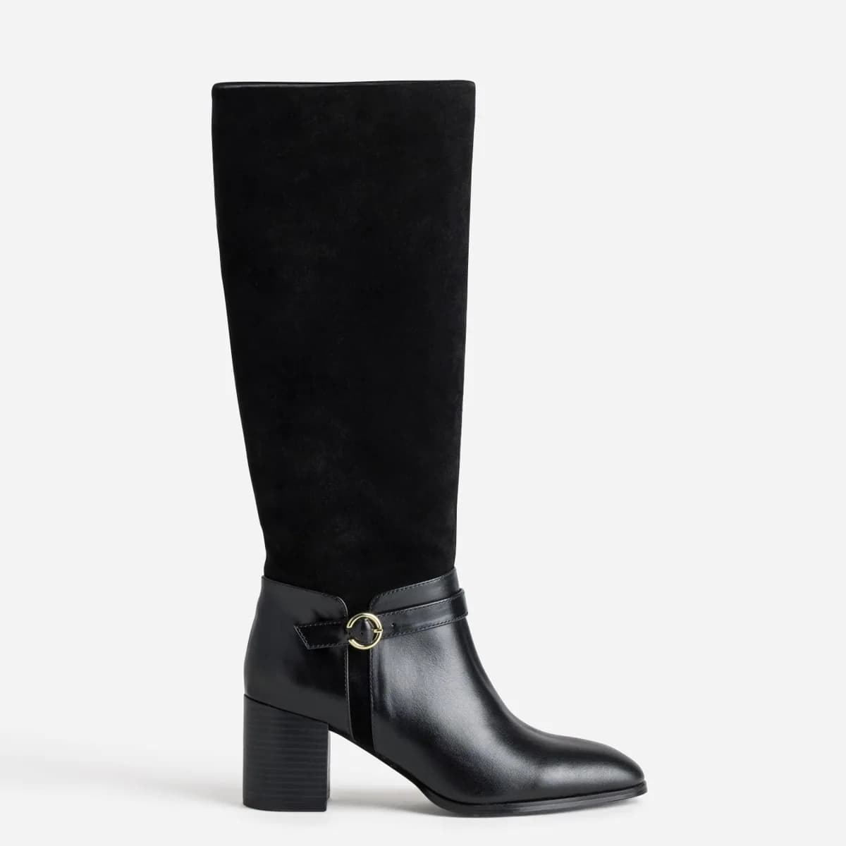 Botte noire cuir bi-matière