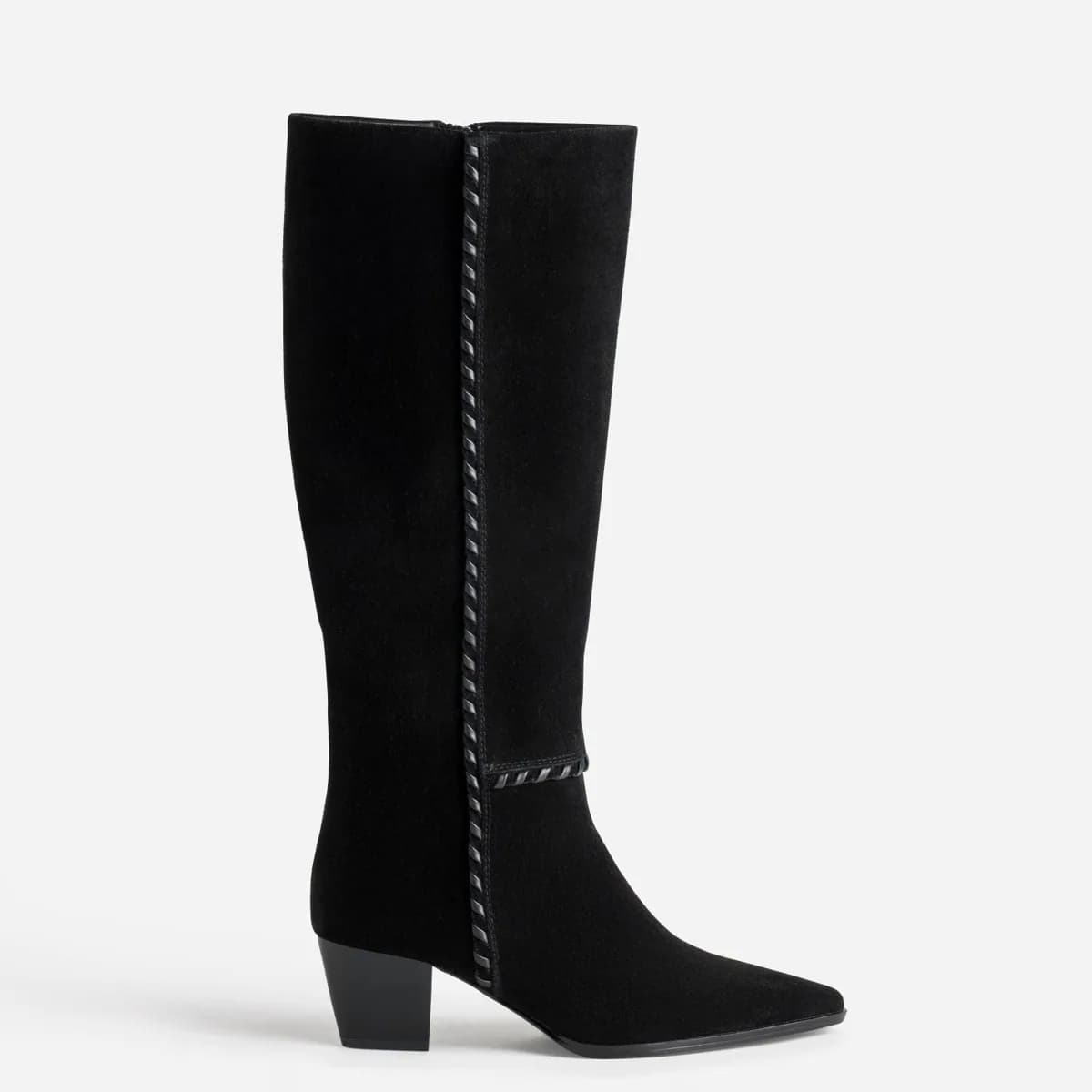 Botte noire cuir velours détail tressage