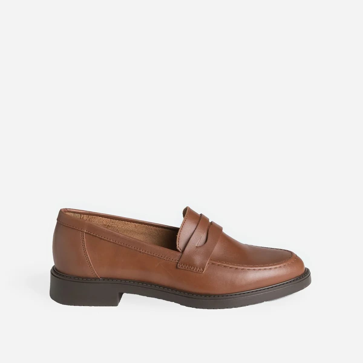 Mocassin cognac cuir bord cranté