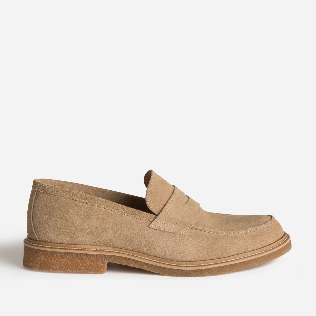 Mocassin beige cuir velours semelle effet crêpe