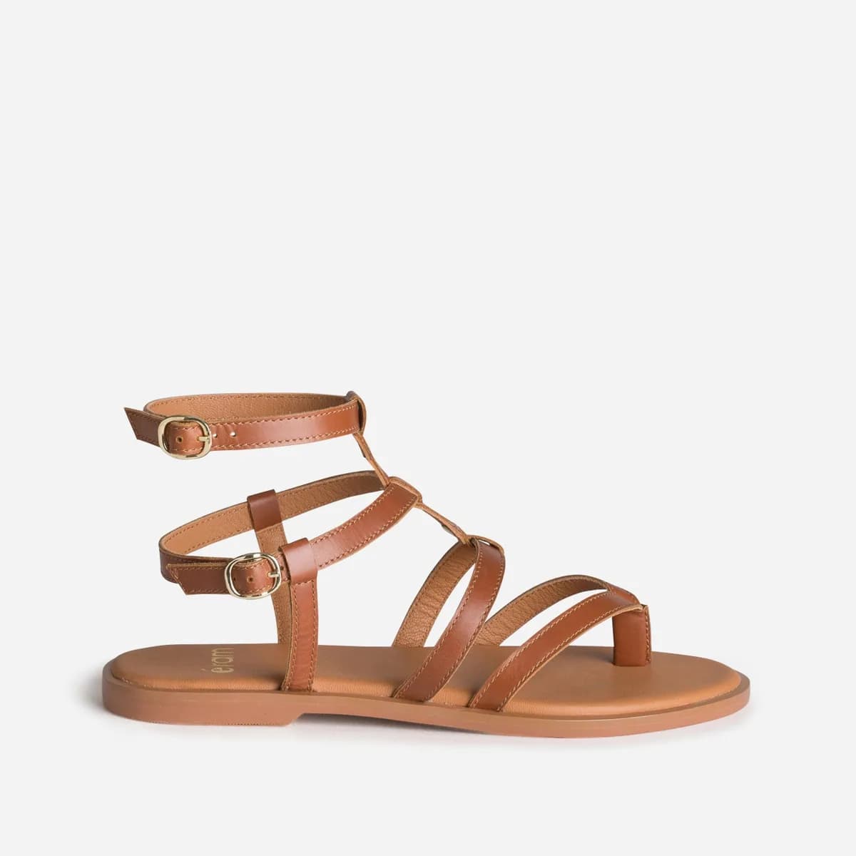 Sandale-tong cognac cuir multi brides
