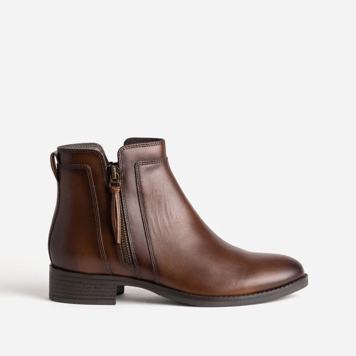 Boots marron cuir zip décoratif