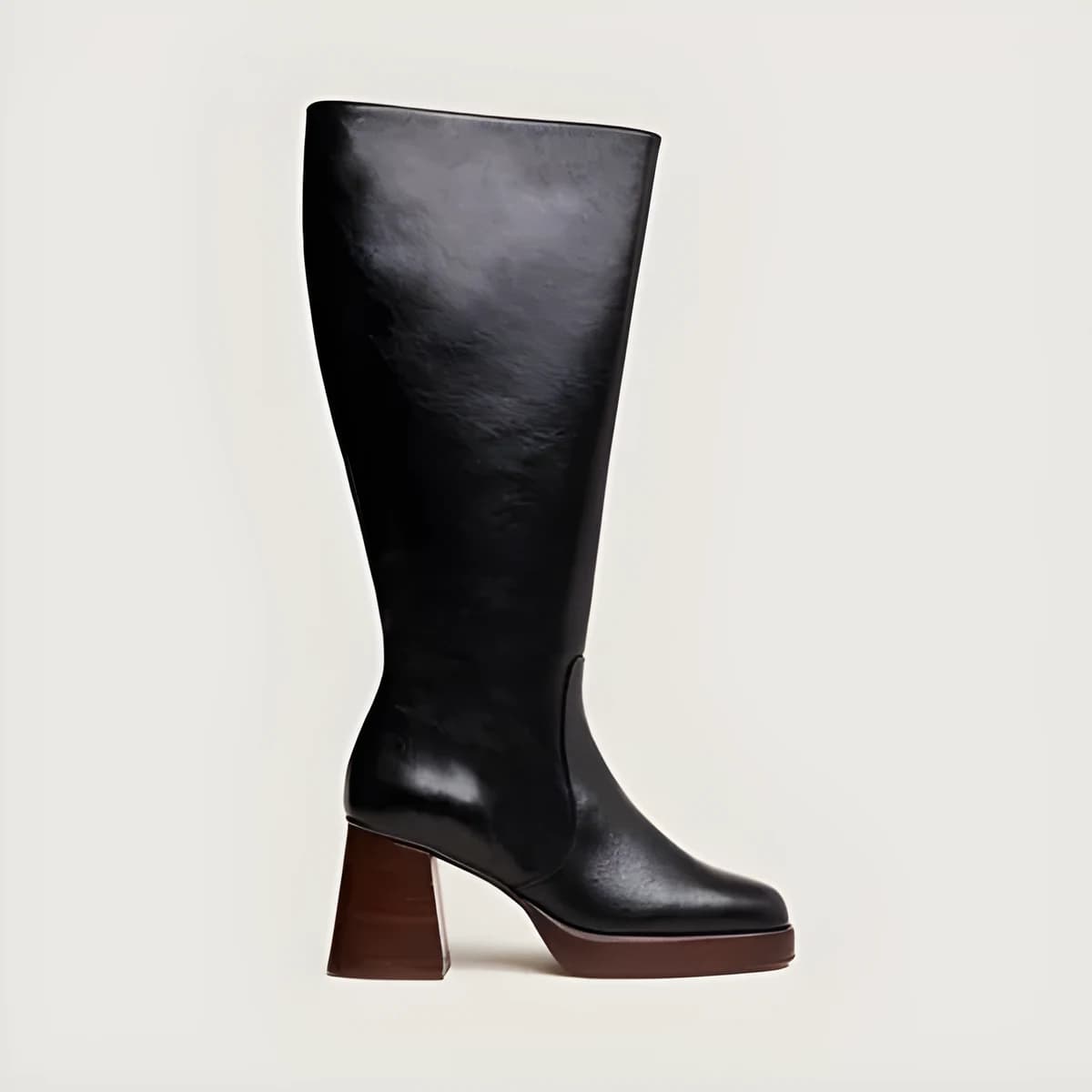 Bottes à plateformes en cuir vieilli noir taille mollet M