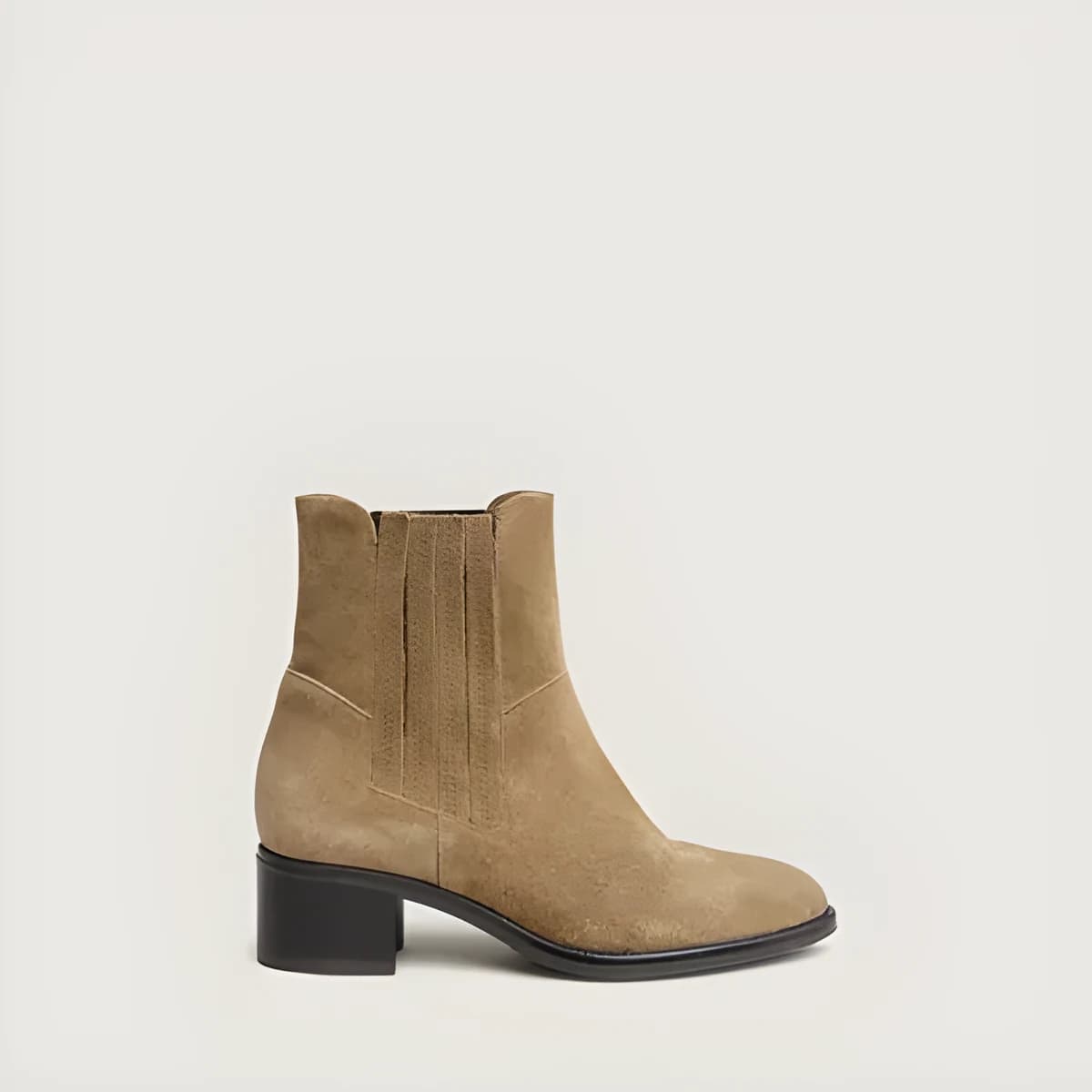 Boots à élastiques et talons carrés en croûte taupe