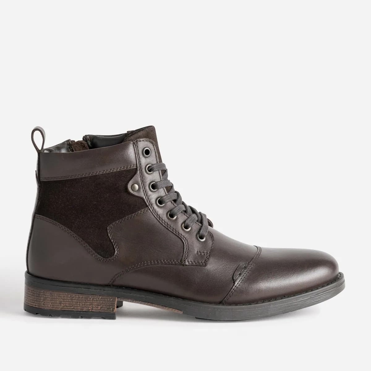 Boots à lacet marron cuir talon effet bois