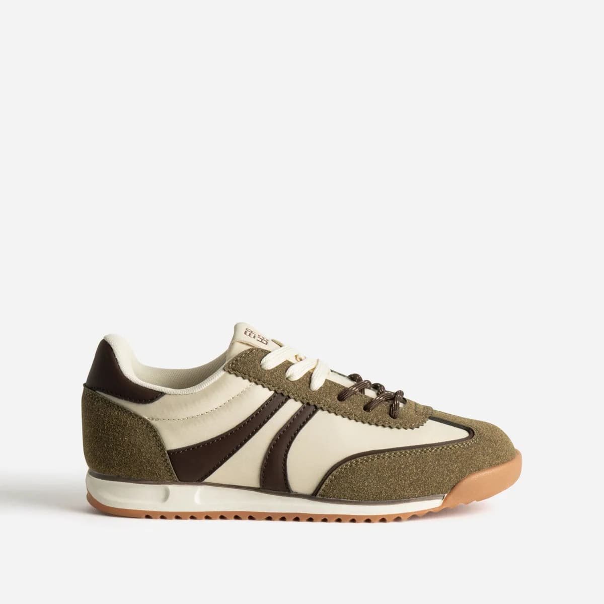 Tennis kaki, écru, marron bi-matière