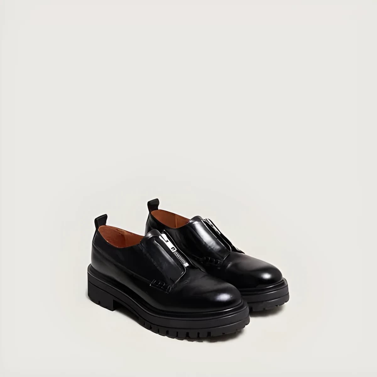 Derbies à fermetures éclairs et semelles... en cuir noir