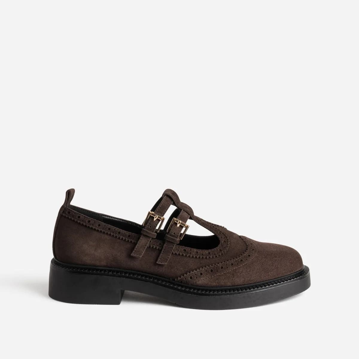 Derby babies marron cuir velours détails perforations