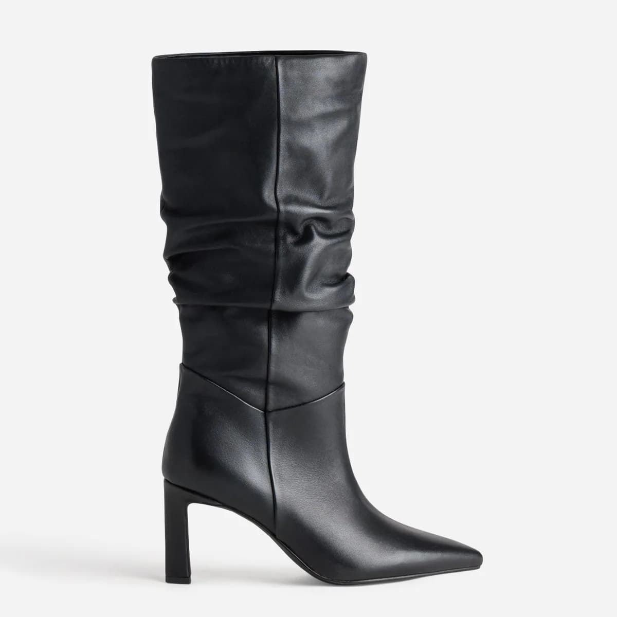 Botte noir cuir drapé