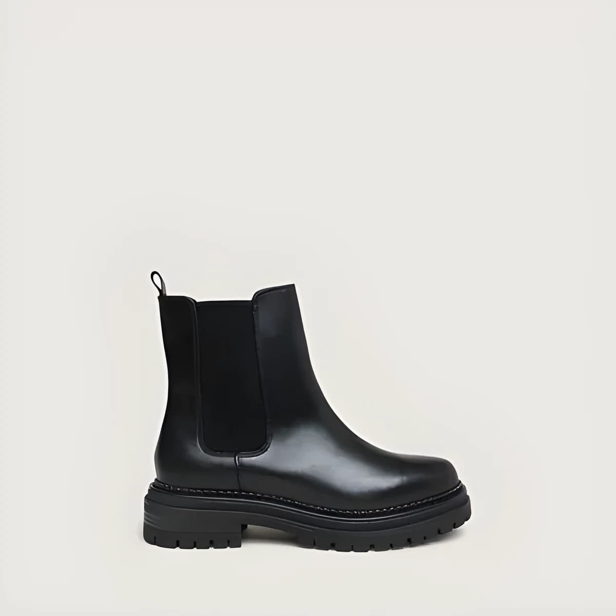 Boots à semelles crantées et élastiqu... en cuir noir
