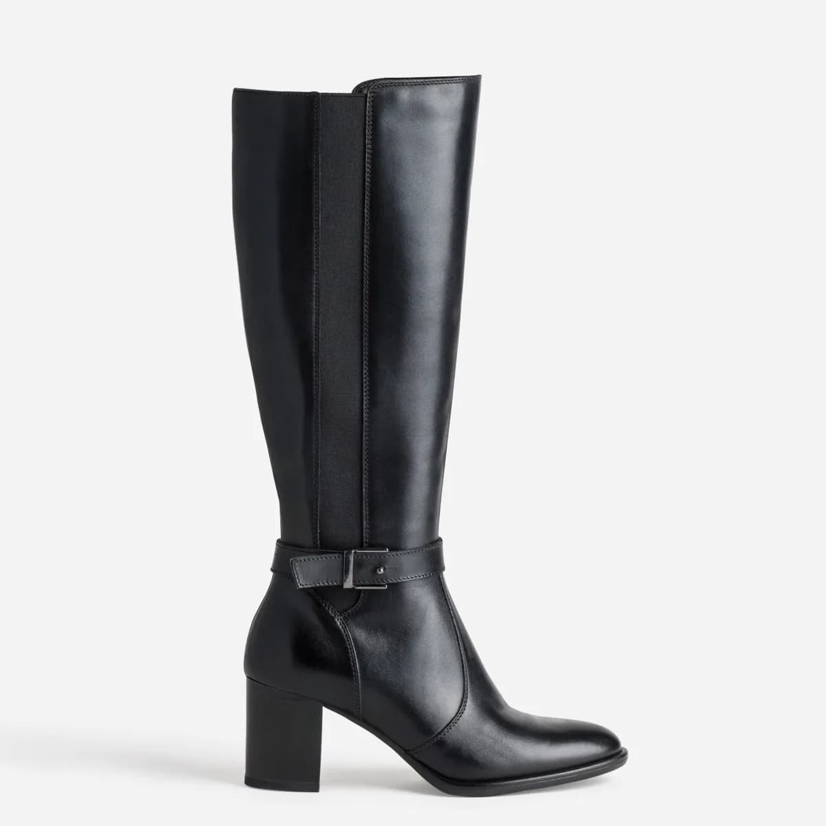 Botte noire cuir tige élastiquée