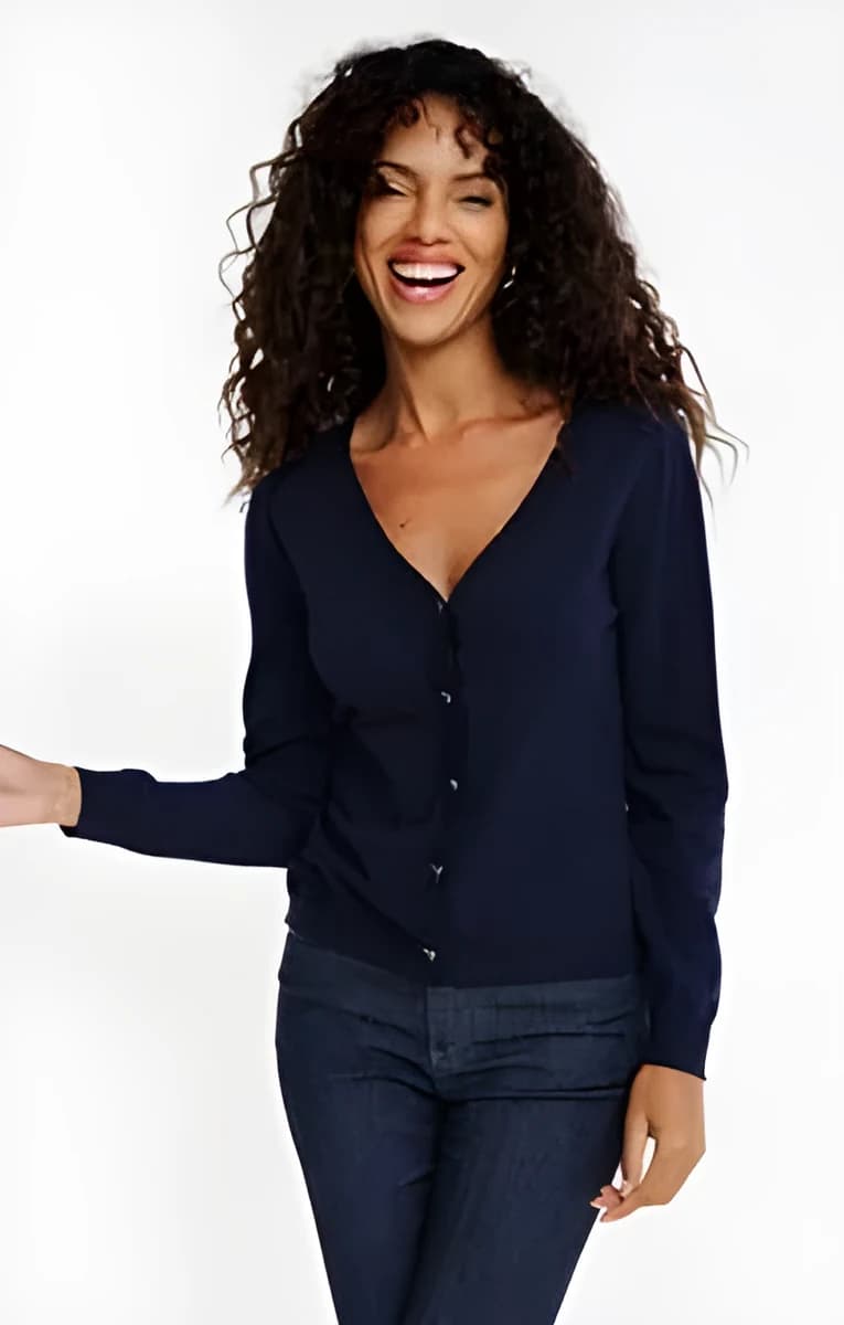 Cardigan avec bords festonnés – Marine