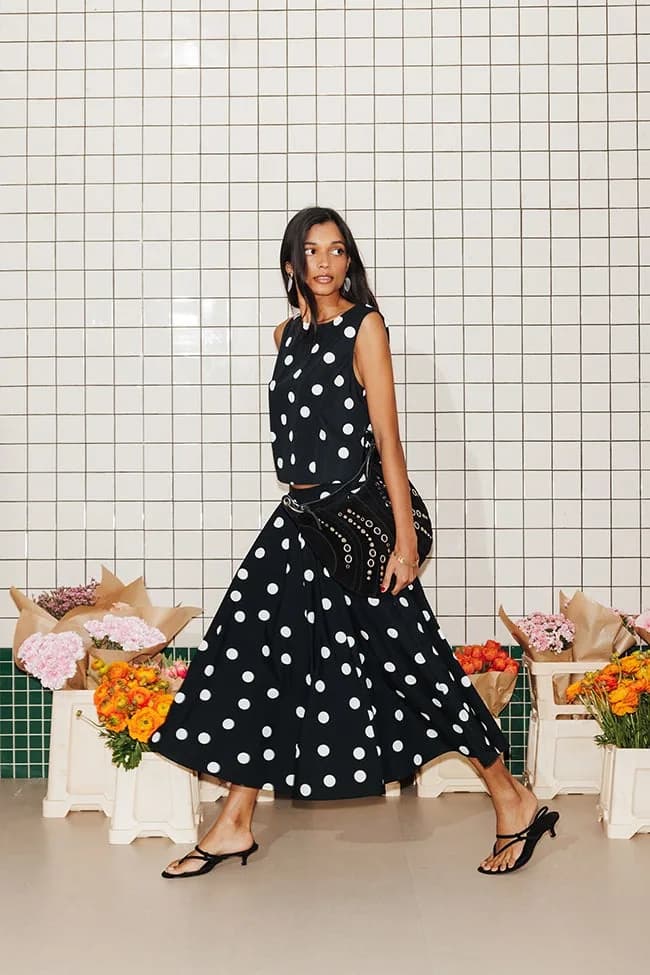 Jupe midi évasée à pois Femme