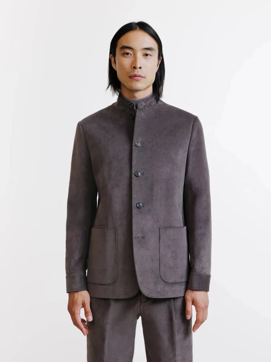 Veste col mao velours châtaigne