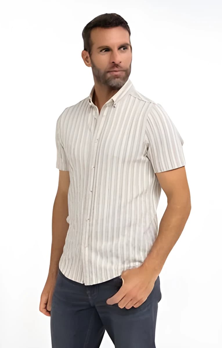 Chemise manches courtes Ray Kamo – Beige