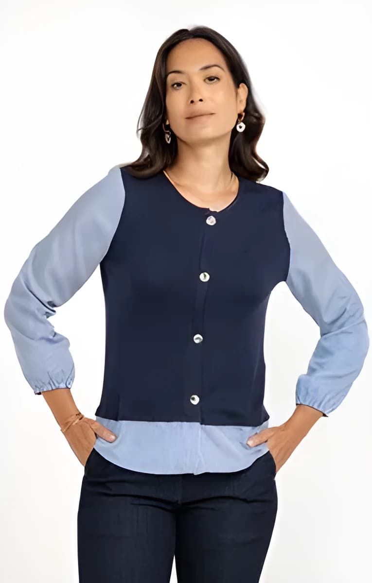 Tee-shirt 2-en-1 col rond – Marine