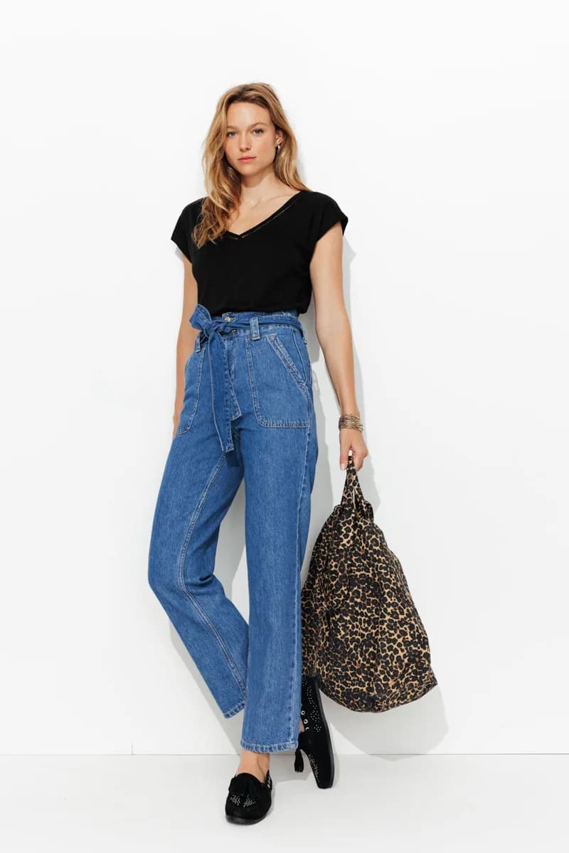 T-shirt col V uni Femme