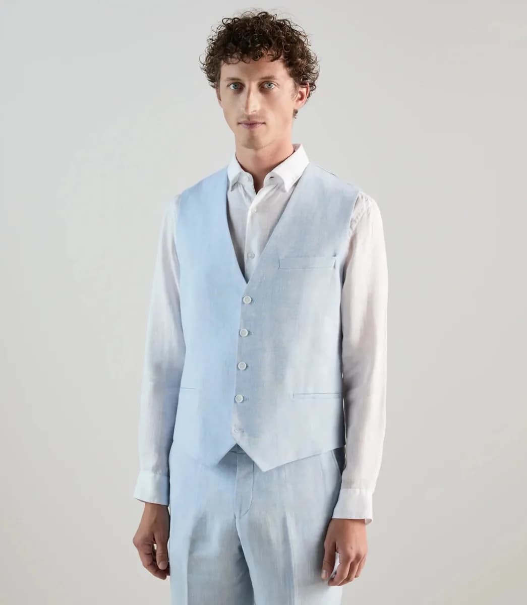 Gilet de costume 100% lin bleu ciel