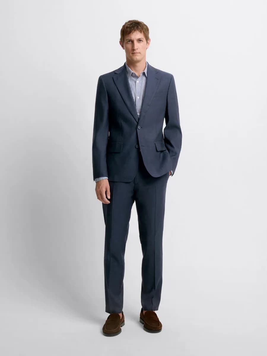 Costume 2 pièces slim bleu marine en laine et lin