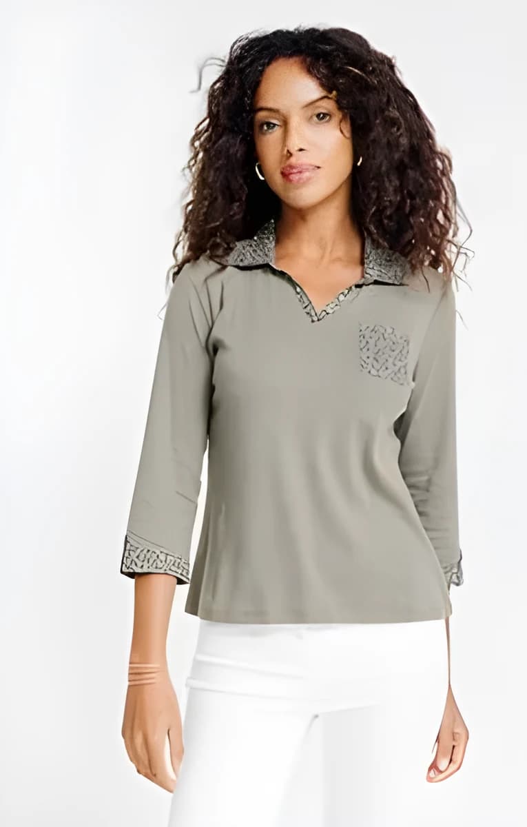 Tee-shirt 2-en-1 manches 3/4 – Kaki Clair