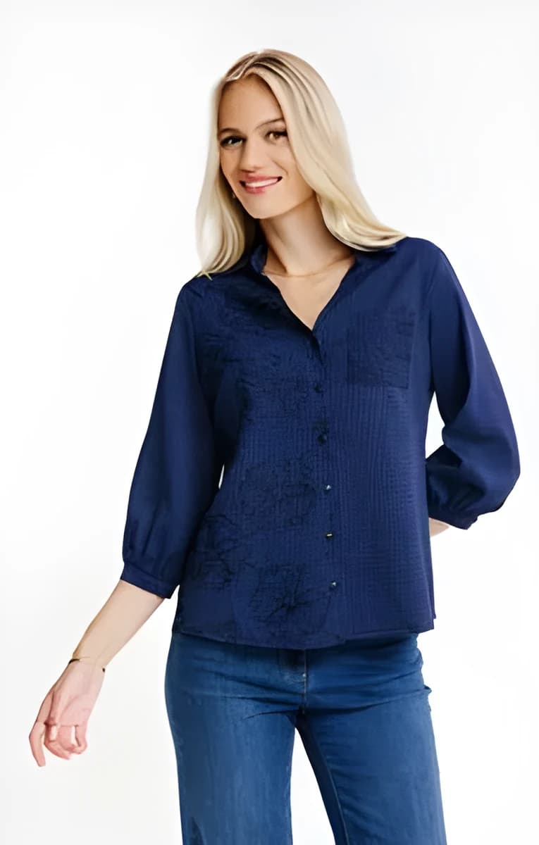 Chemise à carreaux brodée – Bleu