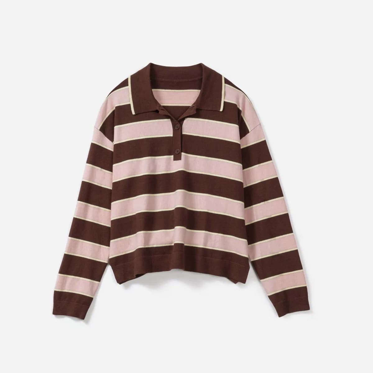 Polo TEXTO marron rayé rose