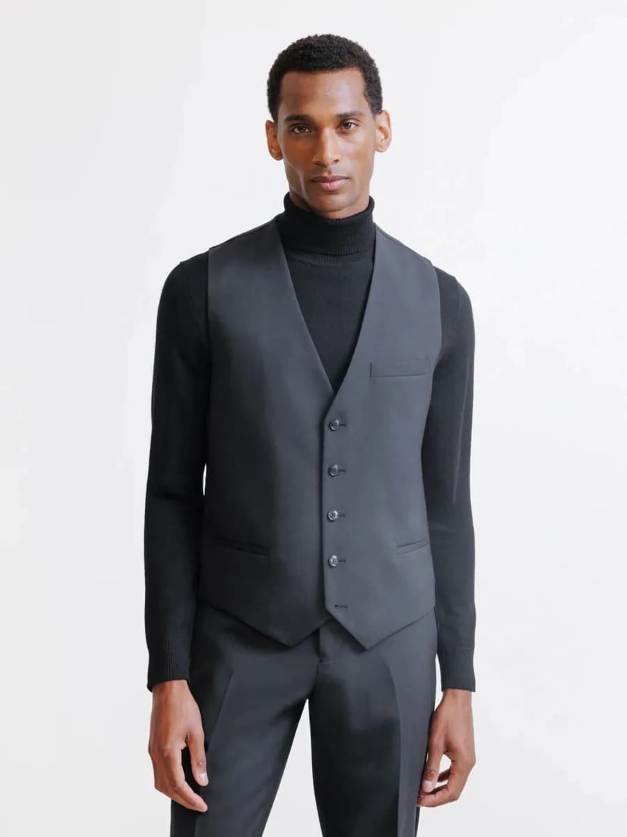 Gilet de costume 100% laine noir