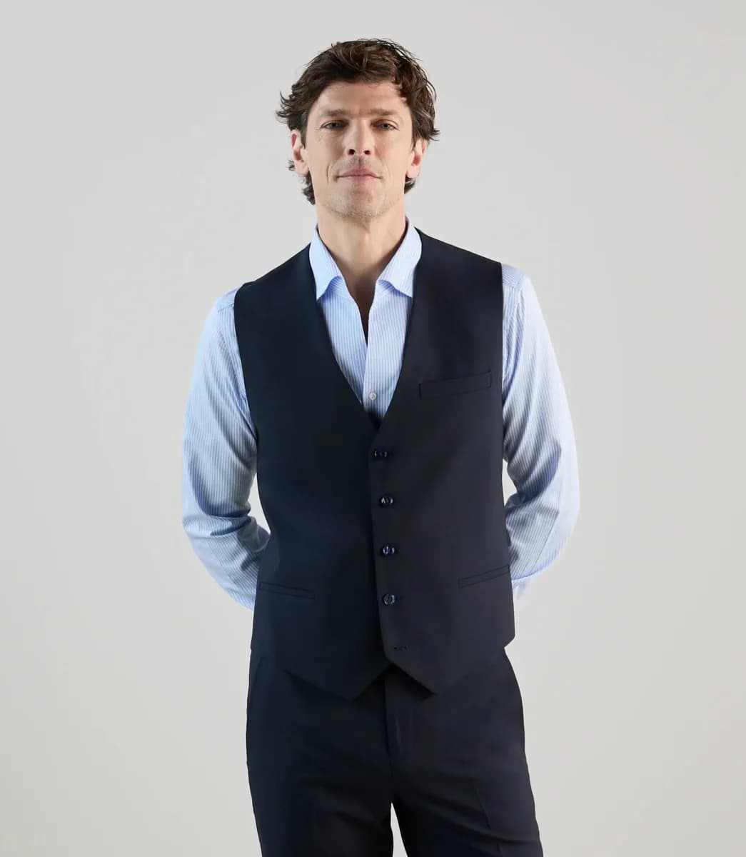Gilet de costume 100% laine bleu marine