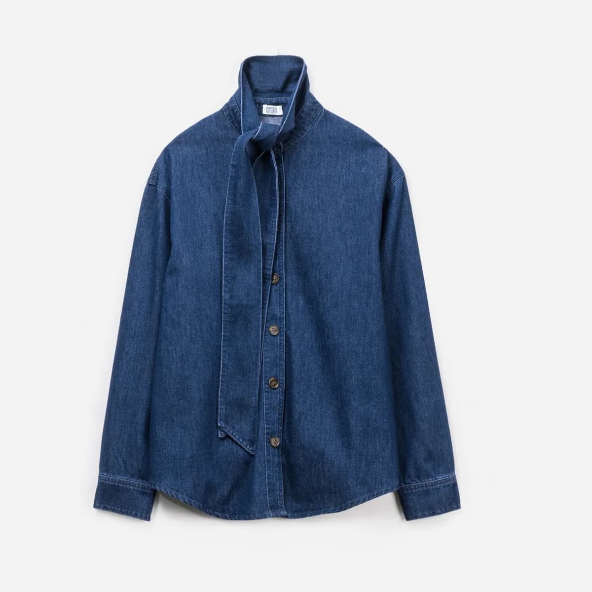 Chemise ERAM WEAR en jean bleu à col Lavallière