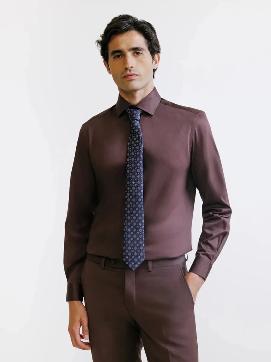 Chemise en satin de coton marron