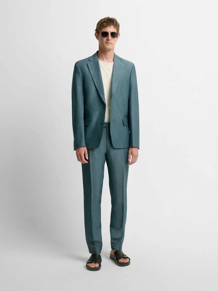 Costume 2 pièces slim bleu canard en laine et lin