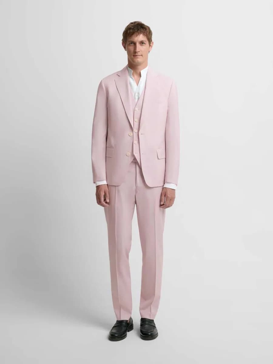 Costume 3 pièces slim rose en laine
