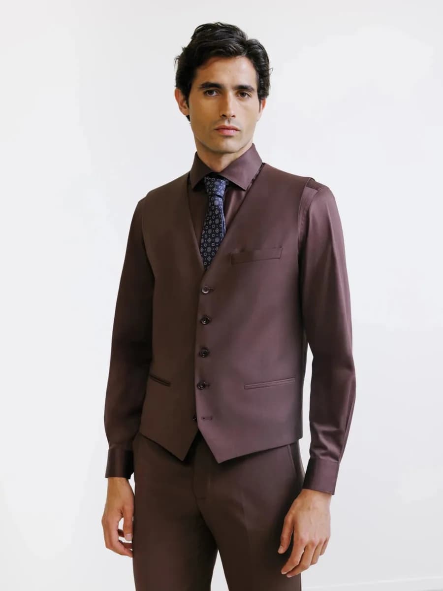 Gilet de costume en laine majoritaire marron